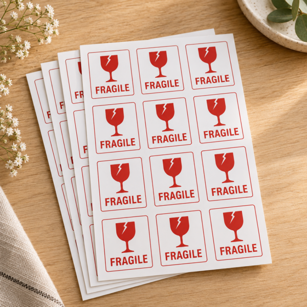 Fragile stickers — 25 sheets minimum
