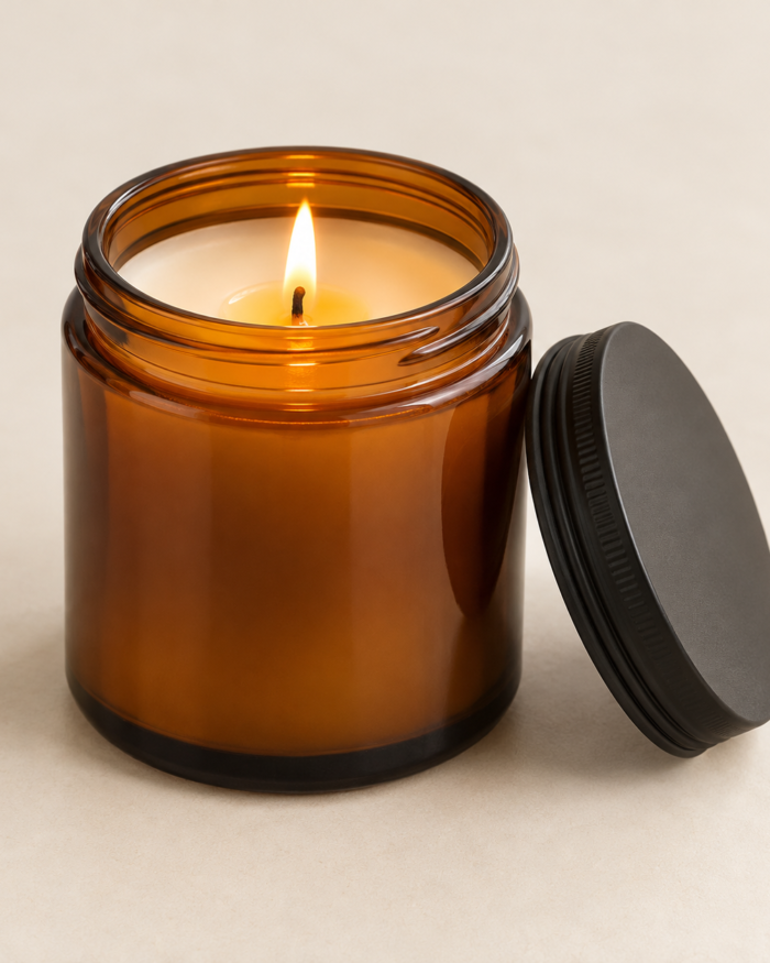 Amber Glass Candles with Lid — Single candle