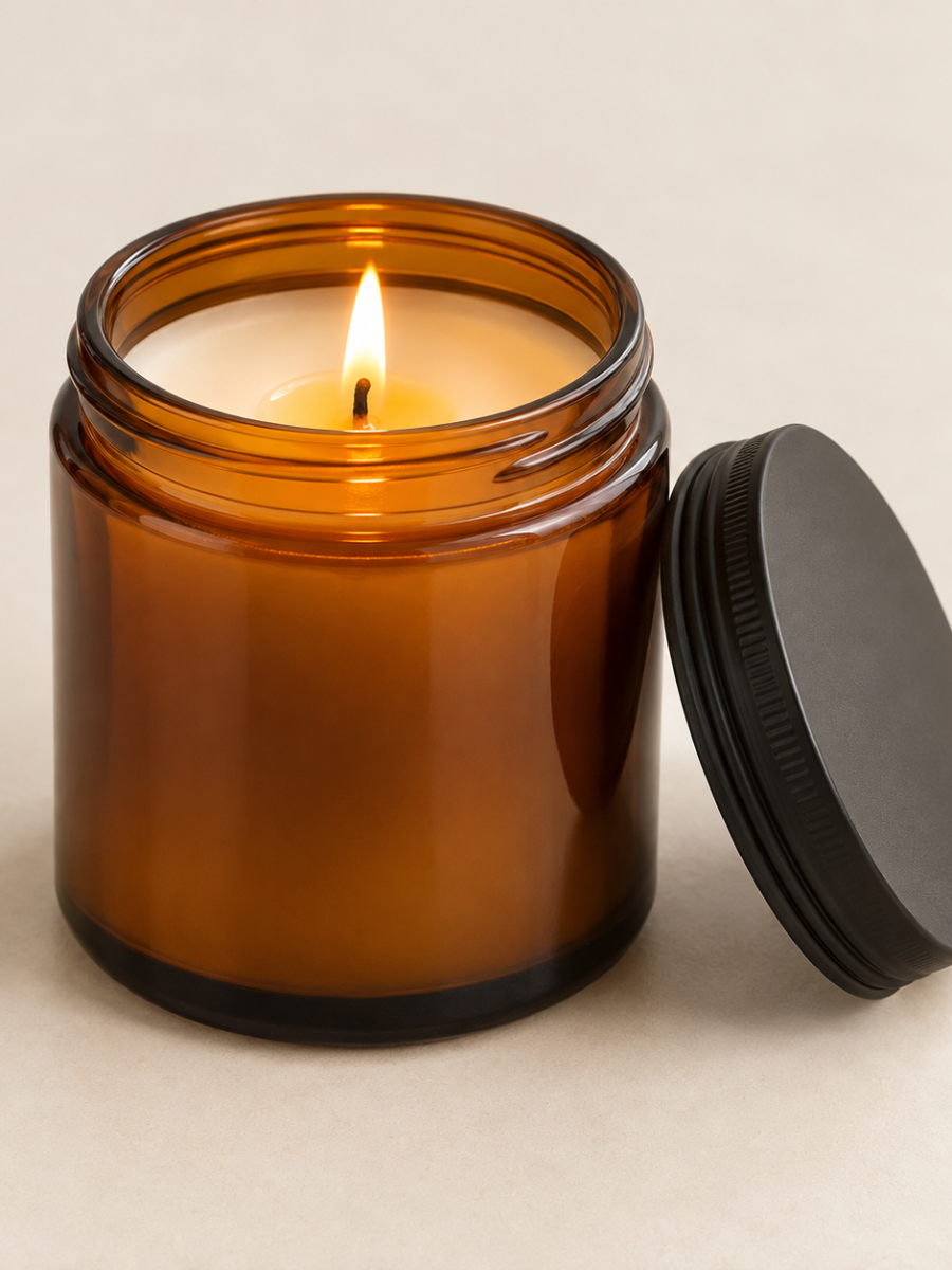Amber Glass Candles with Lid — Single candle