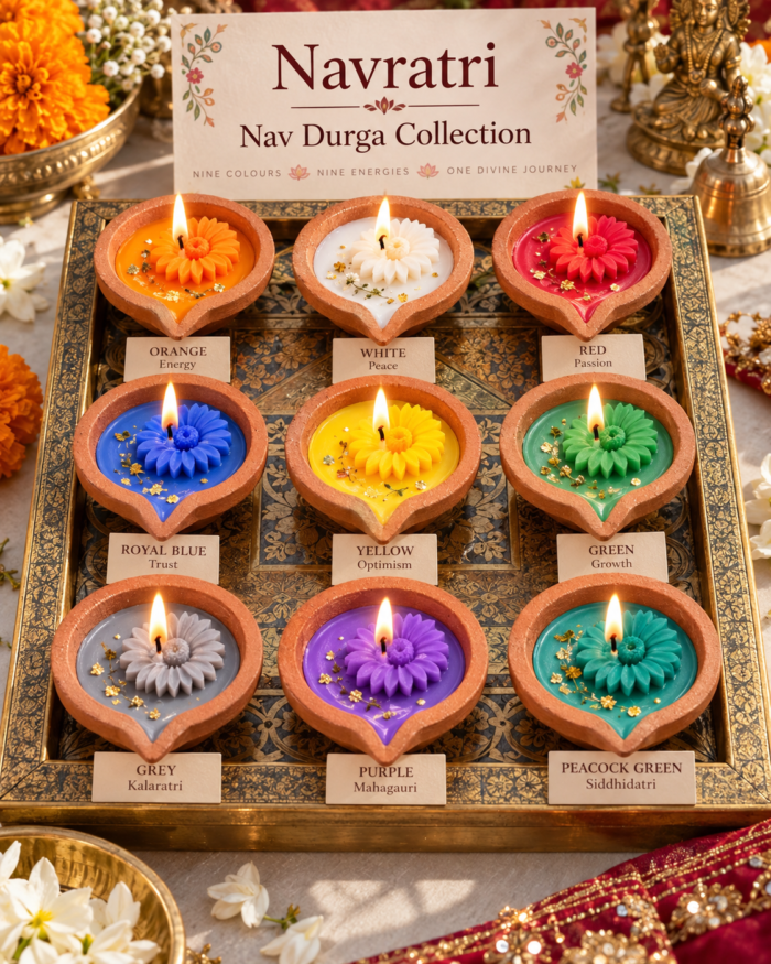 Nav Durga Collection Diya Candles — Pack of 2 Sets (9 Candles Each)