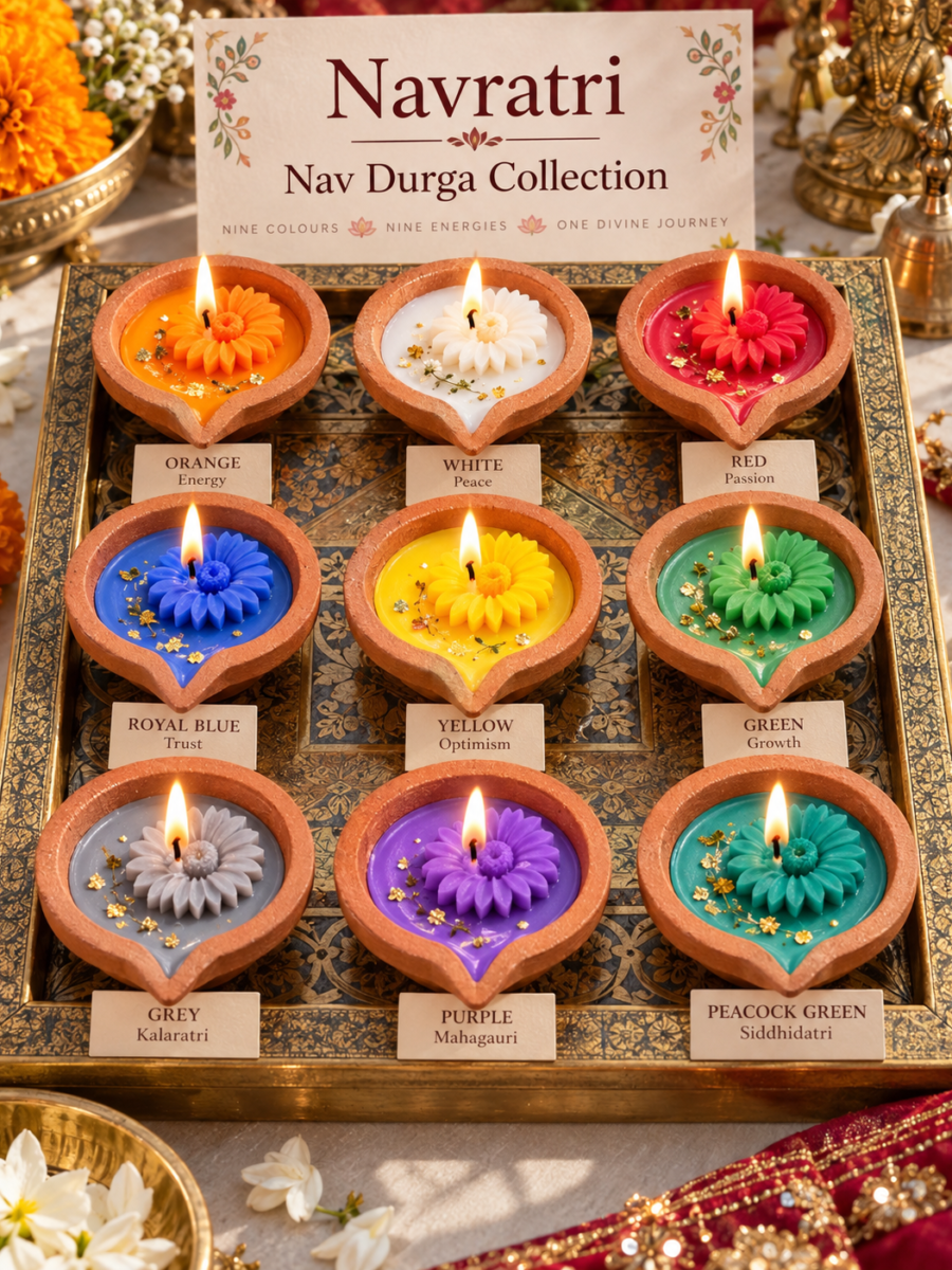 Nav Durga Collection Diya Candles — Pack of 2 Sets (9 Candles Each)